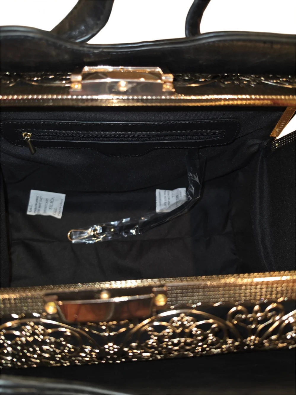 Brand New - Black Exotic Satchel with BEAUTIFUL Gold Embossed Inner Structure